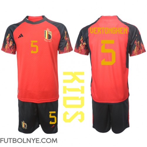 Camiseta Bélgica Jan Vertonghen #5 Primera Equipación para niños Mundial 2022 manga corta (+ pantalones cortos)
